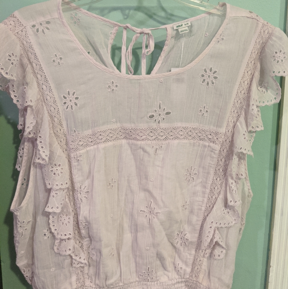 🔥NWT:🔥Aerie XL Feminine Free-Spirited Beachy Preppy Aerie Pale Pink Crop Top